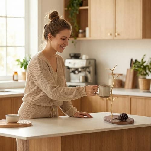 ZOESEEK Gold Coffee Mug Tree with Wooden Base, 5-Hook Coffee Mug Stand for Kitchen Counter, Elegant Metal Mug Tree for Counter, Mug Holder for Coffee Mugs, Tea Cups, Home Decor & Housewarming Gift - Thumbnail 6