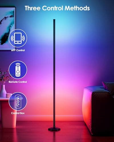 Smart RGB LED Corner Floor Lamp with App and Remote Control, 65" Color Changing Standing Lamp with Music Sync and 16 Million DIY Colors, Modern Floor Lamps for Bedroom Living Room Gaming Rooms - Thumbnail 5