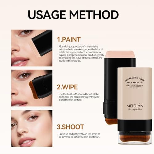 Ivory Foundation Stick-2-in-1 Creamy Concealer&Brush,Buildable Coverage for Smooth, Brightening Makeup Look - Thumbnail 3