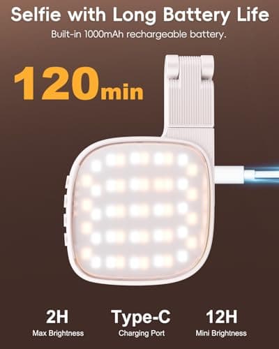 Magnetic Selfie Light for Video Calls, 360° Foldable Ring Light with 3 Colors & Dimmable Brightness, 1000mAh, MagSafe Compatible with iPhone 17-12 & All Phones for Zoom/TikTok/Selfie（White） - Thumbnail 5