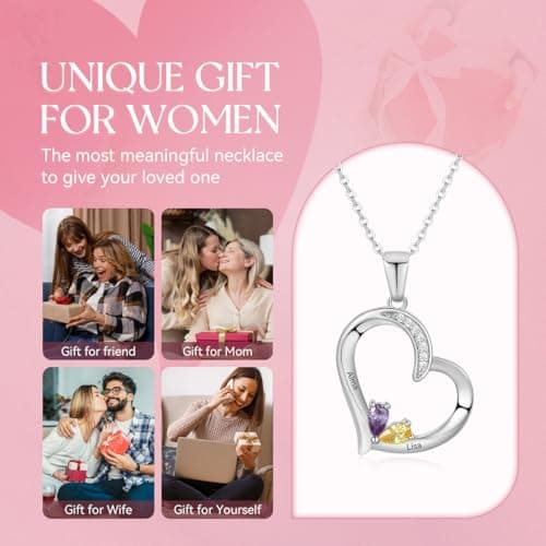 Zoesky Personalized Name Necklace with Birthstone, Sliver Tone 5A Cubic Zirconia Necklace for Women Custom Birthstone Necklace for Mother Daughter Jewelry for Christmas Birthday Mother Day Gift (3 Birthstones) - Thumbnail 6