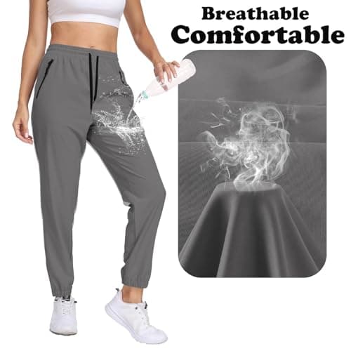 Hiking Pants Women Water Resistant Quick Dry UPF 50+ Cargo Joggers Zipper Pockets Elastic Waist Drawstring Lightweight Work Casual Travel Dark Gray XXL - Thumbnail 6