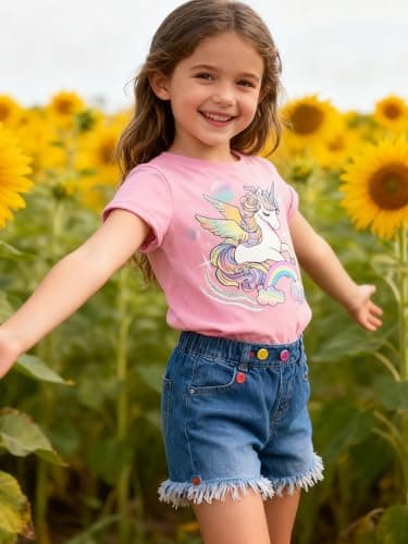 Funnycokid Little Girls Shirt Size 6 7 Kids Pink Tees Unicorns Bubbles Animal T-Shirt Graphic Short Sleeve Clothes Tops - Thumbnail 5