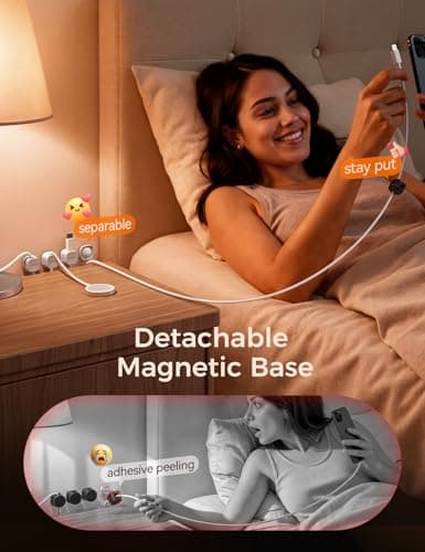 JOYROOM Detachable Magnetic Cord Organizer w/Secure Snap-Lock, 2-in-1 Adhesive& Magnetic Cable Clips, Auto-Fit Spring Management for φ1.5~8mm Cables, Under Desk Nightstand Home Office Car Wire Keeper - Thumbnail 4