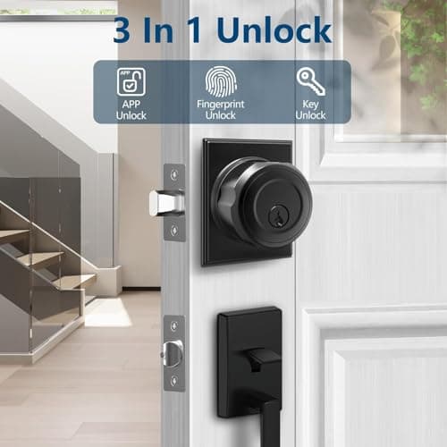 GeekTale Fingerprint Deadbolt, Fingerprint Door Knob, Smart Deadbolt Lock, Smart Door Lock, Twist to Lock&Unlock, Keyless Entry Door Lock with App, for Front Door, Garage, Easy Installation - Thumbnail 3
