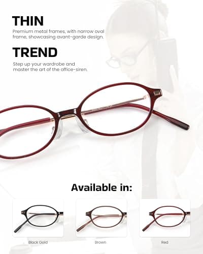 SODQW Titanium Oval Blue Light Glasses for Women, Trendy Small Office-Siren Bayonetta Glasses with Clear Lens - Thumbnail 4