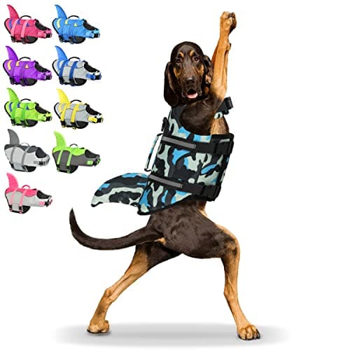 Fragralley Shark Dog Life Jacket, High Buoyancy with Tear-Resistant Nylon, Dog Float Vest for Swimming and Boating, Pet Life Preserver for Small Medium Large Dogs (PFD)