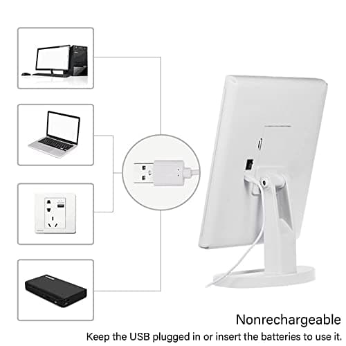 KOOKIN Lighted Vanity Makeup Mirror 16 Led Lights 180 Degree Rotation Lighted Makeup Mirror Touch Screen Adjusted Brightness Desk Mirrors USB Dual Supply Bathroom Light Up Makeup Mirrors (White) - Thumbnail 6