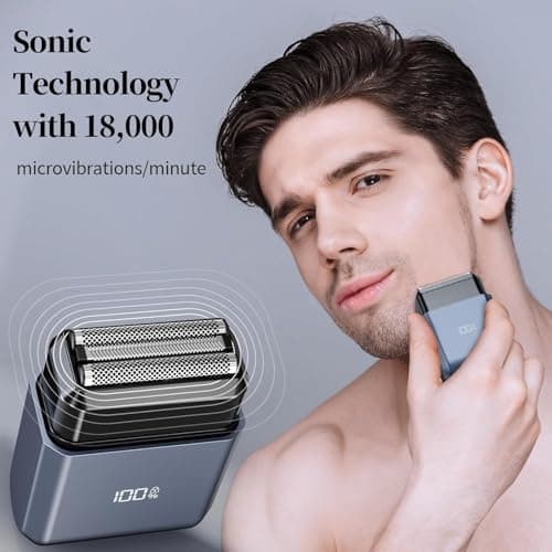 CLIKTAG Mini Electric Foil Shaver for Men - 3 Floating Blades, LED Display, USB-C Rechargeable, IPX7 Waterproof, Portable Wet/Dry Razor for Face, Ideal for Travel & Home - Thumbnail 2