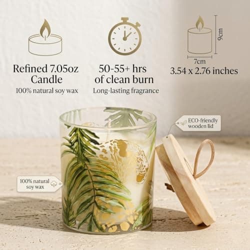 Wild Lily & Vetiver Scented Candle Natural Soy Wax, 55H Long Burning, Decorative Leopard Print Jar, Stress Relief Gifts for Women, Spa, Home Decor Perfect Birthday, Wedding Candle(7.05oz) - Thumbnail 3
