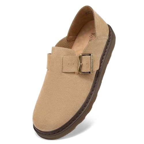 KYIKHOR Women's Comfortable & Lightweight Suede Leather Penny Loafers Slip-Ons Cute Business Casual Dress Shoes Work Office Flats Everyday Walking Shoes Driving Mocs for Women Khaki,7 M US - Image 1