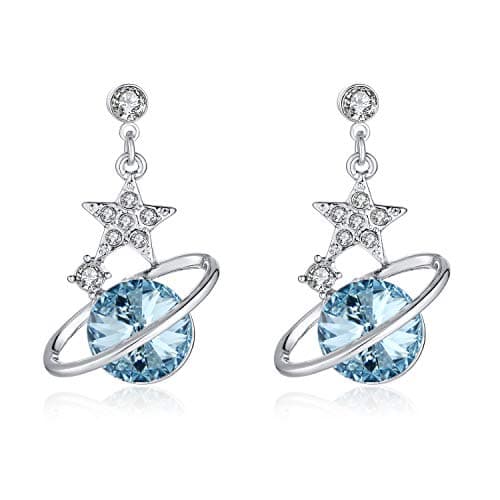 Kruckel Moon and Star Drop Dangling Earrings - Sparkling Light Blue Austrian Crystal, Stud Sterling Silver Jewelry for Women, Easy - Wear Fashion Minimalist Design Accesory - Image 1