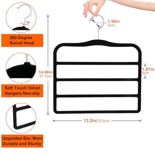 Closet Organizers and Storage,2 Pack Pants Hangers Space Saving,Velvet Hangers, Dorm Room Essentials for College Students Girls Boys Guys,Non Slip Organization and Storage Scarf Jeans Hangers - Thumbnail 3