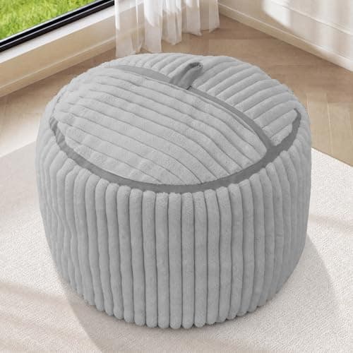 HABUTWAY Bean Bag Chair 2FT Bean Bag Chairs with Memory Foam Filled,2' Small Comfy Beanbag Chair with Soft Faux Fur Cover,Comfy Bean Bag Sofa for Classroom,Living Room,Game Room,Bedroom-Light Grey - Thumbnail 3