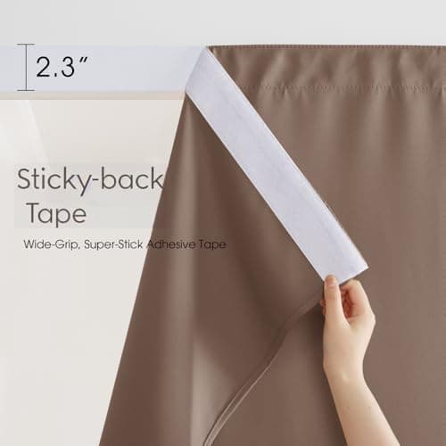 NICETOWN 2 Panels Waterproof Outdoor Curtains, Adhesive Strip Top No Rods Needed, Back Tab Bottom with Free Rope for Windproof, Weatherproof & Privacy Curtains for Patio/Porch, W52 x L108 in, Tan - Thumbnail 2