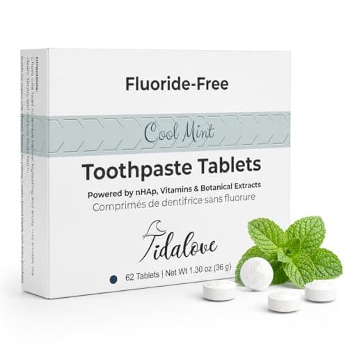 Tidalove Cool Mint Fluoride-Free Toothpaste Tablets with Nano Hydroxyapatite | Natural Whitening, Enamel Strengthening, Plastic-Free & Travel-Friendly (1 Month Refill) 62 Tablets - Image 1