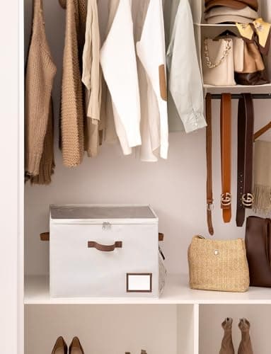 StorageWorks Shoe Organizer for Closet, Shoe Storage Bins with Clear Lid, Fabric Shoe Boxes with Side Mesh Pockets, Shoe Organizer Bin for Slippers and Flats, Holds Up to 16 Pairs, Beige - Thumbnail 4