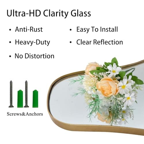 DAOYIJIAJU Gold Irregular Mirror, 40"x18" Asymmetrical Wall Mirror with Metal Frame, Modern Organic Mirrors for Living Room Bathroom Bedroom Hallway Entryway, Hangs Vertically or Horizontally - Thumbnail 6