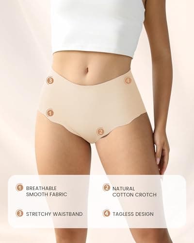 Cevapro Seamless Underwear for Women, High Waisted Women's Panties with Wave Edge No Show Full Coverage Ladies Briefs 6 Pack - Thumbnail 6