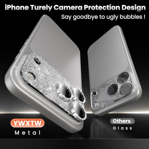 YWXTW for iPhone 17 Pro Max Camera Lens Protector, [Upgraded Glitter Design] Full Bling Sparkly Diamond Tempered Glass Screen Protector Metal Camera Cover Accessories (Glitter Silver, iPhone 17 Pro Max) - Thumbnail 2