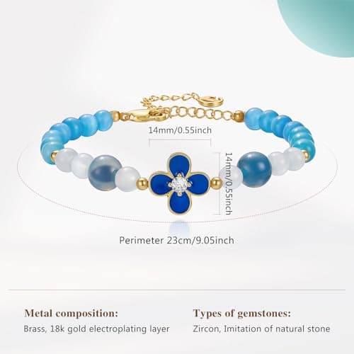Cicy Bell 18K Gold Plated Bracelets for Women Lucky Four Leaf Clover Dainty Cubic Zirconia Charm Colorful Beads Adjustable Bracelet Trendy Friendship Jewelry Accessories - Thumbnail 6
