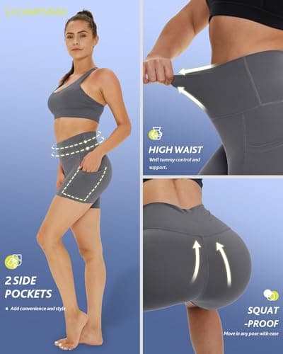 CAMPSNAIL 4 Pack Biker Shorts Women with Pockets – 5"/8" High Waist Tummy Control Workout Gym Yoga Running Compression Shorts - Thumbnail 3