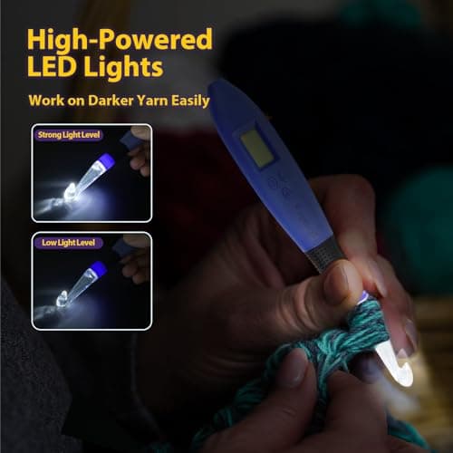 22 Size Crochet Hook Set with Light & Digital Counter, Ergonomic for Arthritic Hands, 2.0–14.0 mm Interchangeable Hooks, Rechargeable and Beginner-Friendly - Thumbnail 3