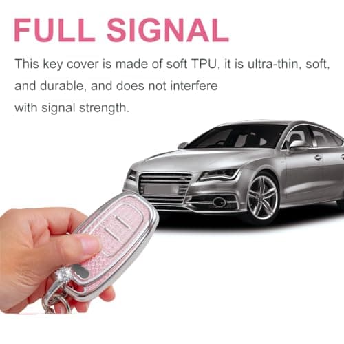 XUPEIXUN for Audi Key Fob Cover with Keychain, Pink TPU Key Case Protection Shell Compatible with AUD A4 A5 A6 A7 A8 Q5 Q7 S3 S4 S5 S6 S7 S8 SQ5 RS5 RS7 Bling Car Accessories - Thumbnail 6