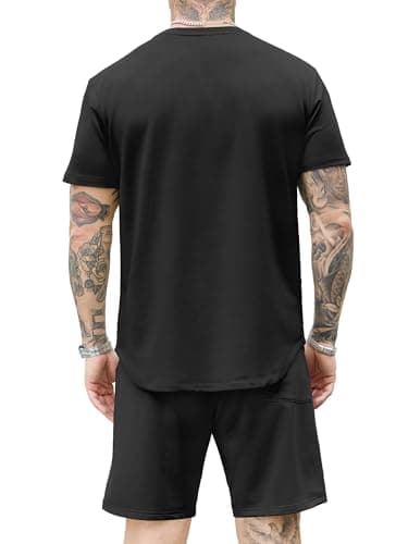 JEMLDL Men's Black 2 Piece Loungewear Set Short Sleeve T-Shirt & Shorts Summer Outfits Casual Comfortable Clothes for Vacation Travel L - Thumbnail 3