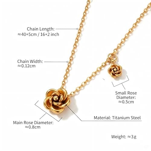 Orejorde Rose Flower Necklace, Cubic Rose Pendant Necklace for Women 2026 New Stainless Steel Dainty Floral Pendant Necklaces for Wife Girlfriend Daughter Sister Friends Birthday Mother`s Day Gift - Thumbnail 6