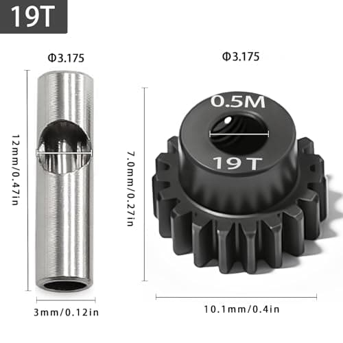 0.5M Pinion Gear 19T Hardened Steel 3.175mm Bore with 2.3mm Adapter, Precision Motor Gear for ARRMA 1/14 Typhon 1/16 Mojave 1/18 Granite, Losi 1/12, 0.5Mod Gear 13T-27T for HOBBYWING Motors - Thumbnail 2