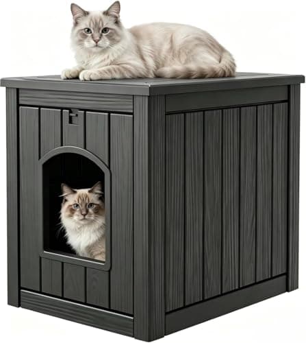 KAMABOKO Weatherproof Outdoor Cat House Resin Cat Shelter for Indoor/Outdoor Cats, Spacious Feral Cat Home with Easy Assembly, Stylish Design for Garden, Patio & Backyard，Black - Image 1