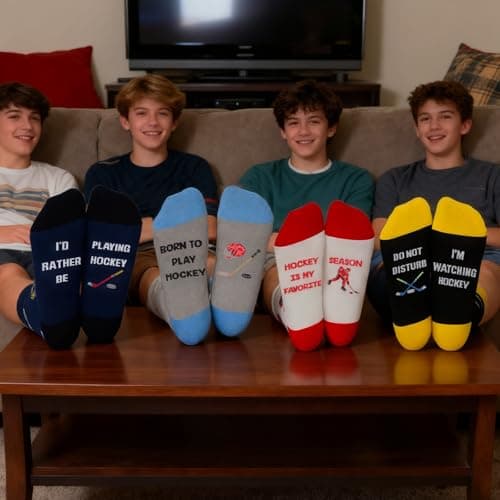 GOAUS Novelty Socks Hockey Socks 4 Pack, Funny Gifts for Teen Boys Men Teenagers - Thumbnail 3