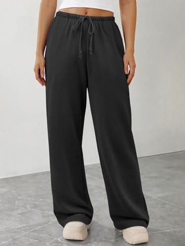 ATHMILE Womens Black Wide Leg Sweatpants Long Straight Streetwear Drawstring Low Waist Casual Loose Baggy Workout Pants 2026 - Thumbnail 2