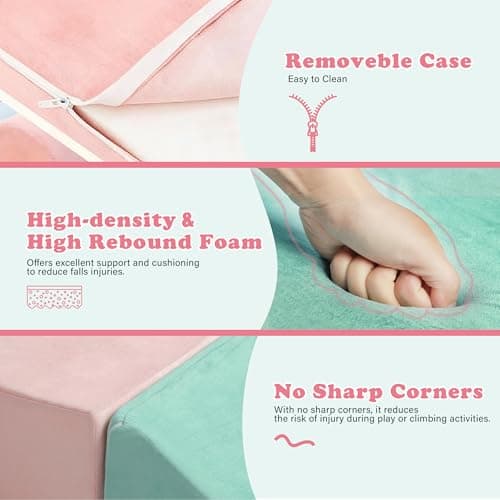 HHH HIKECUCAN Soft Climbing Toys for Toddlers 1-3, 6-Piece Foam Climbing Blocks Set with Washable Cover, Colourful Indoor Active Play Structure for Kids, Modular Crawling and Sliding Gym for Baby - Thumbnail 4