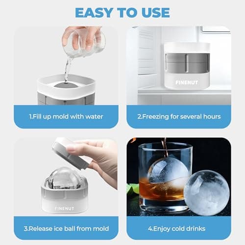 FINENUT Silicone Ice Ball Mold with Lid, 4 Pack – 2.5 Inch Large Sphere Round Ice Maker, Easy Release BPA-Free Silicone Trays for Whiskey & Cocktails, Home Bars & Freezer (Multicolor-Premium) - Thumbnail 4