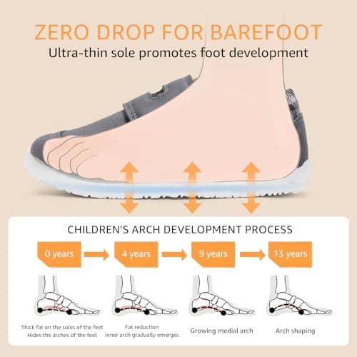 STQ KIDS Toddler Wide Toe Box Shoes Barefoot Shoe Girls Kids Walking Girl Sneakers Non-Slip Lightweight Comfortable First Walking Tennis Outdoor Activities Dark Grey Little Kid Size 11 - Thumbnail 4