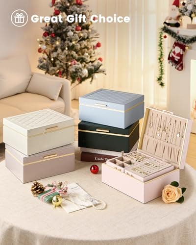 Lolalet Jewelry Box Organizer for Women Girls, 2 Layer Jewelry Organizers and Storage for Necklace Earrings Rings Bracelets, Large Jewellery Holder Case Birthday Gifts -Cream - Thumbnail 4