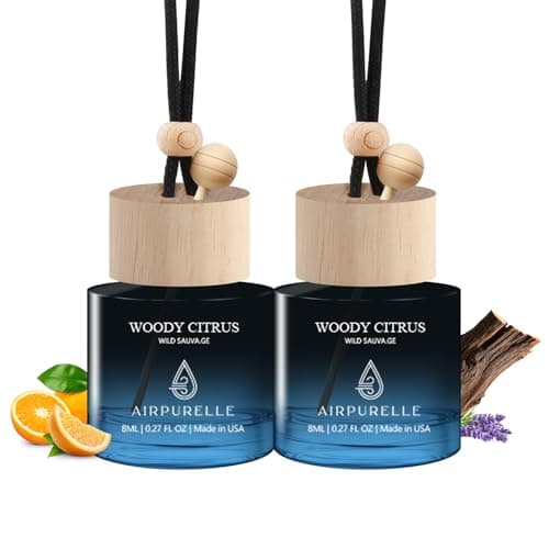 Car Air Fresheners (Woody Citrus) 2 Pack - Air Fresheners for Car Made in USA, Hanging Car Air Freshner with Anti-Leak Stick, Car Freshners Long Lasting (0.27 FL OZ x2)