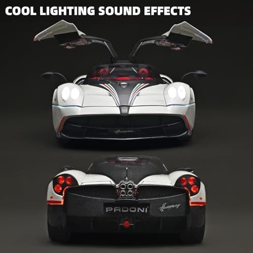 RZAPE Car Toys for Boys 1 18 Scale Diecast Cars Compatible for Pagani Huayra Dinastia Model Car Kits Collection,Metal Pull Back Cars with Light and Sound,Toy Cars for Boys Age 4-7（White） - Thumbnail 4