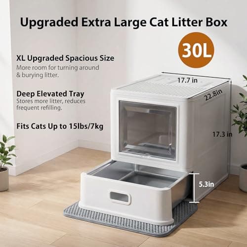 Marchul Enclosed Stainless Steel Cat Litter Box XL with Lid & Deeper Drawer Design for Indoor Cats, Metal Covered Litter Box, Baffles for Anti-Leakage, with Litter Scoop & Litter Mat - Thumbnail 2