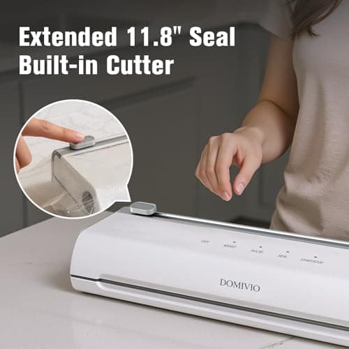 DOMIVIO 75Kpa Vacuum Sealer Machine for Food, 5-in-1 Food Saver with Built-In Cutter & 20 BPA-Free Bags – Dry & Moist Modes, Compact Easy-to-Use Vacuum Sealer for Meal Prep (VS2093) - Thumbnail 2
