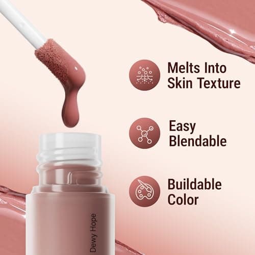 Exmiloo Liquid Blush for Cheeks, Lightweight Liquid Blush for a Natural Look, Buildable & Smooth Sheer Dewy Finish, Vegan & Cruelty-Free, Dewy Hope - Thumbnail 3