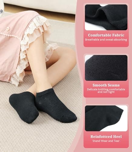 Fiveluck 6 Pack Girls Toddler Ankle Socks, Cotton Soft Low Cut Socks for Kids, Daily School Casual Wear, Black, 3-5T - Thumbnail 4