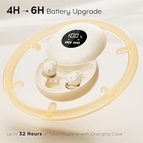 sunvito Sleep Earbuds Bluetooth 6.0, Mini Invisible Silicone Sleep Earbuds for Side Sleepers, Noise Blocking Sleeping Headphones, Hidden Earbuds with LED Display for Small Ears, Sleep & Relax (Beige) - Thumbnail 6