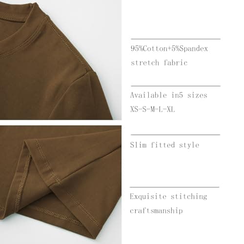 Abardsion Cotton Basic Tees for Women Spring Outfits Tops 2026 Short Sleeve Crewneck Slim Fit T Shirts (Brown, XL) - Thumbnail 5