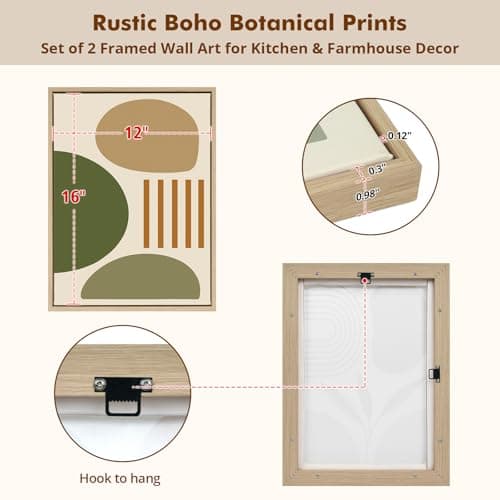 DAJONART Neutral Botanical Wall Art Set of 2,Terracotta & Sage Green Abstract Prints Duo Framed Canvas for Boho, Japandi, and Earth Tone Home Decor, Abstract Earth-Tone Geometric Canvas Art,12x16 in - Thumbnail 3