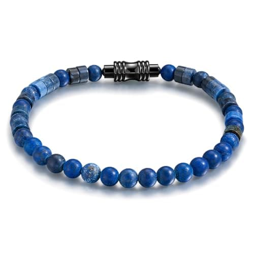 TRUMIUM Beaded Bracelets for Men Women Hematite 6mm Lapis Lazuli Mens Bracelet Gemstone Jewelry for Him 8.3 Inch Length - Image 1