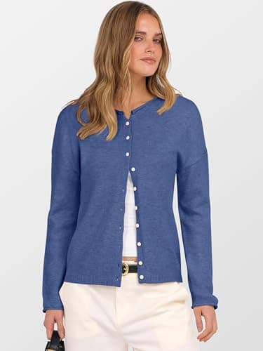 ANRABESS Cardigan Sweaters for Women Oversized Button Down Long Sleeve Cardigans 2026 Spring Outfits Travel Holiday Clothes Blue X-Large - Thumbnail 2