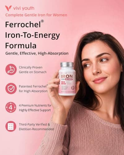 Gentle Iron Supplement for Women, High-Absorption Ferrochel® Iron Bisglycinate with Vitamin C, Active Folate & Methyl B12, Gentle on Stomach, Effective Iron-to-Energy Support, Vegan, 90-Day Supply - Thumbnail 3